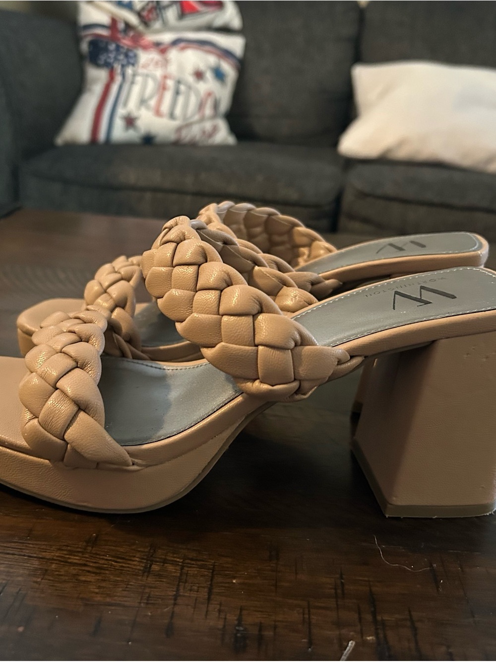 Worthington Braided Double-Strap Block Heel Mules in Nude